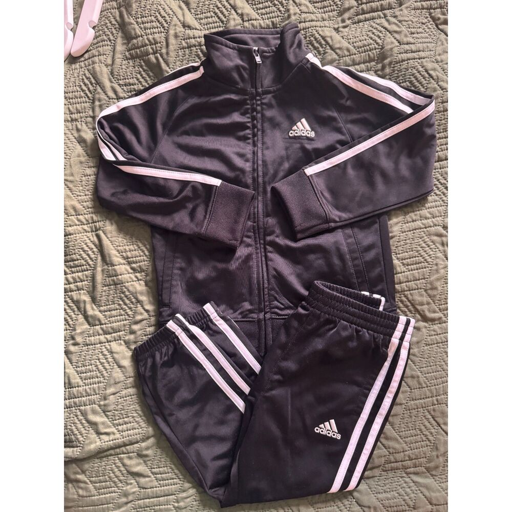 adidas Boys Toddler Tricot Tracksuit Set Jacket Pants Classic Black White 3T